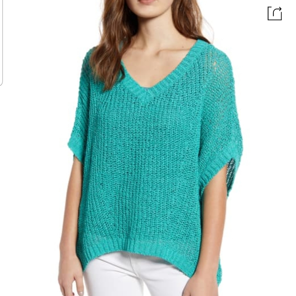 Marlina Tape Yarn Pullover In Aqua Aloha
